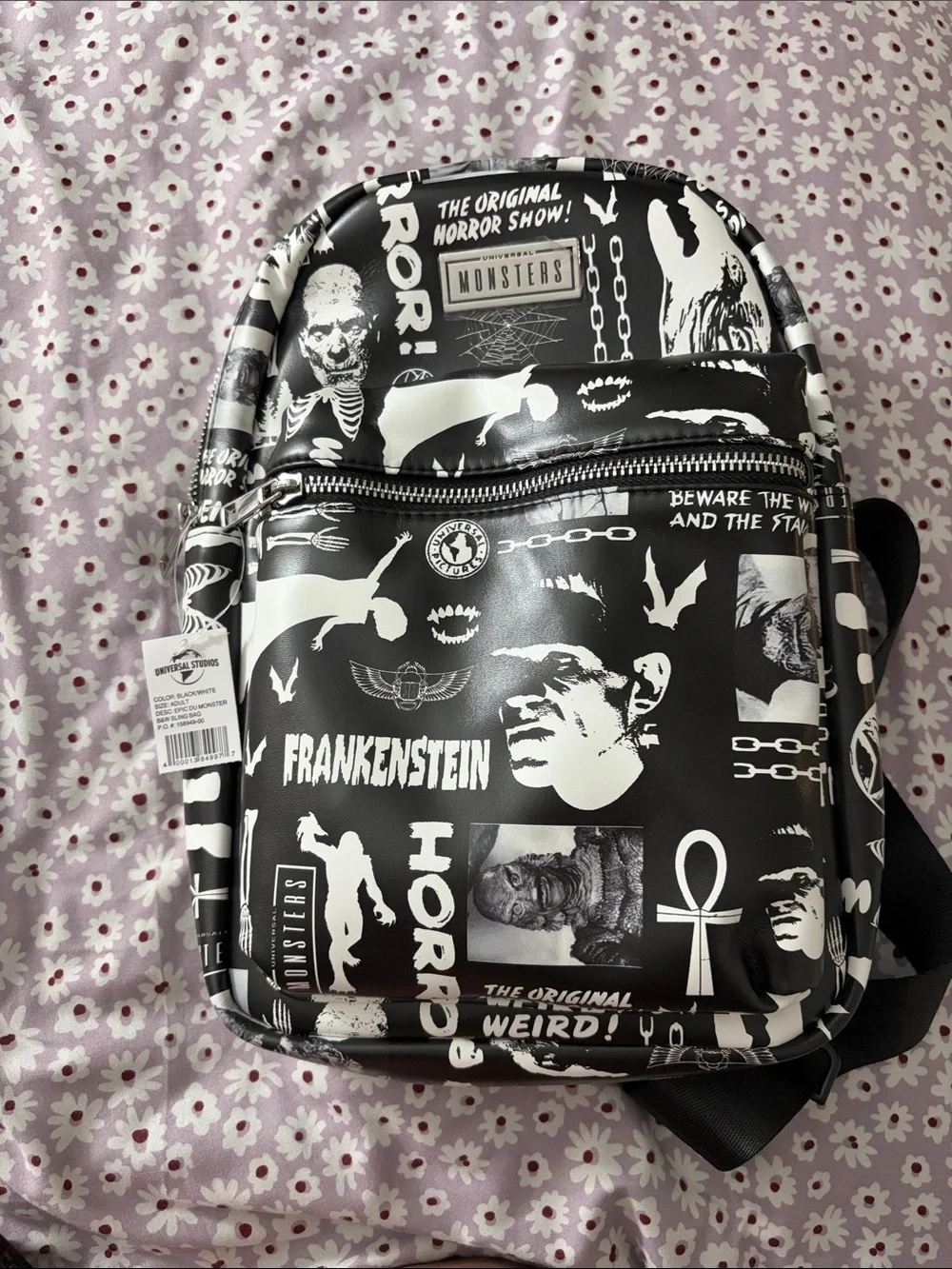 Universal Monsters Black & White Horror Graphic Mini Crossbody Backpack